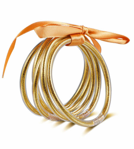 HIIXHC Gold Glitter Jelly Bangle Bracelets Set Silicone Friendship 6.5 Inch
