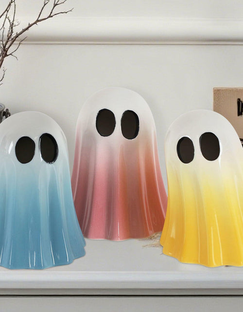 Load image into Gallery viewer, DAZONGE Halloween Ceramic Ghost Figurines Set of 3 Pink Yellow Blue Indoor
