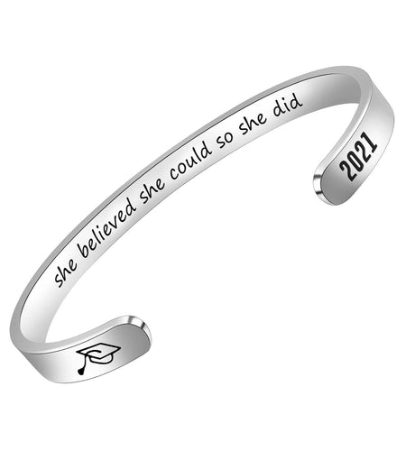 Btysun Graduation Bracelet Inspirational Engraved Quote Silver 6.29"