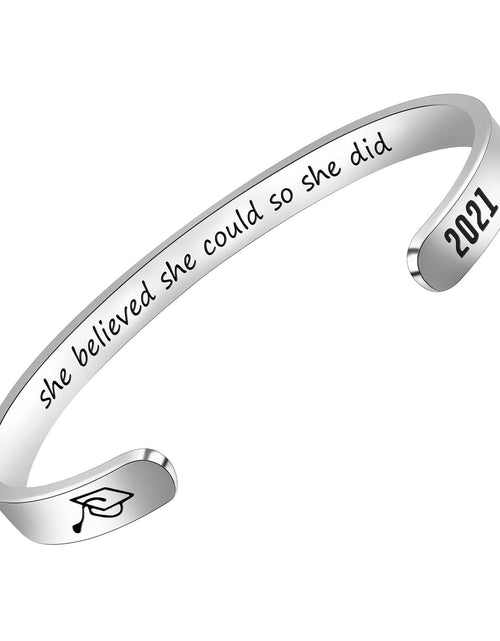 Load image into Gallery viewer, Btysun Graduation Bracelet Inspirational Engraved Quote Silver 6.29"
