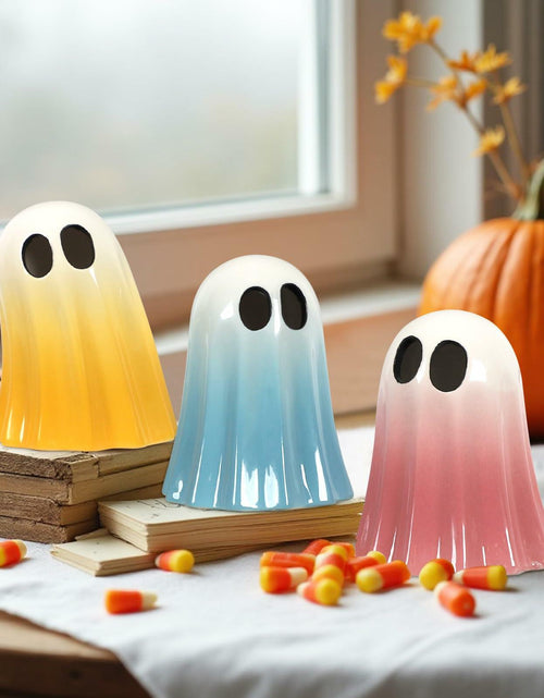 Load image into Gallery viewer, DAZONGE Halloween Ceramic Ghost Figurines Set of 3 Pink Yellow Blue Indoor
