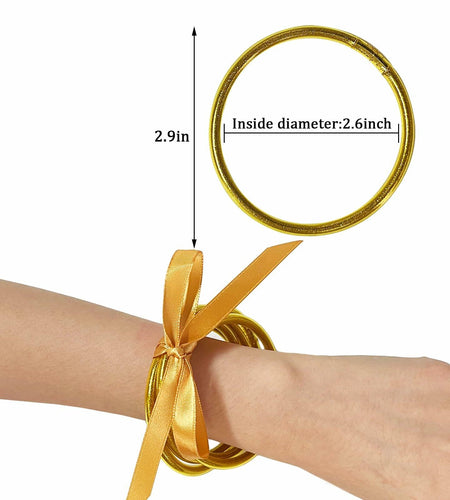 HIIXHC Gold Glitter Jelly Bangle Bracelets Set Silicone Friendship 6.5 Inch