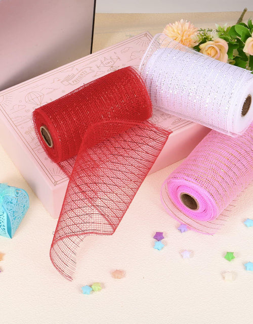 Load image into Gallery viewer, PATIKIL Decorative Mesh Ribbon Roll 5.9in x 10yd Pink 2pcs Classic Style

