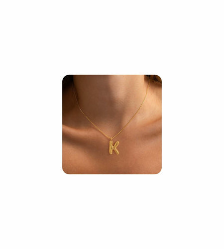 JNZSSWHJJH 18K Gold Filled Bubble Letter E Necklace Stainless Steel Box Chain