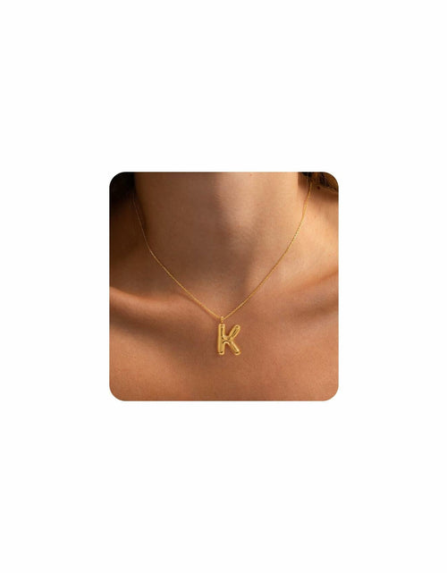 Load image into Gallery viewer, JNZSSWHJJH 18K Gold Filled Bubble Letter E Necklace Stainless Steel Box Chain
