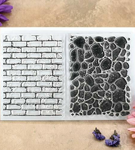 Kwan Crafts Clear Stamps Wall Stone Grid Watermark Ink 2 Sheets Silicone