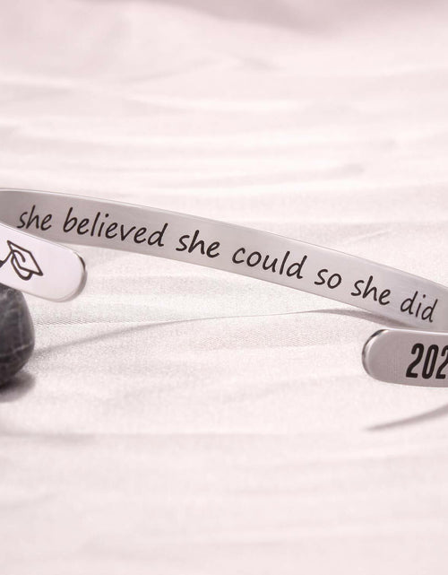 Load image into Gallery viewer, Btysun Graduation Bracelet Inspirational Engraved Quote Silver 6.29"
