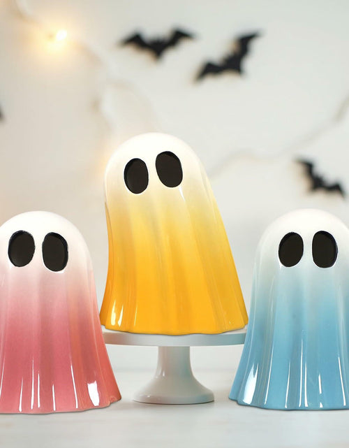 Load image into Gallery viewer, DAZONGE Halloween Ceramic Ghost Figurines Set of 3 Pink Yellow Blue Indoor
