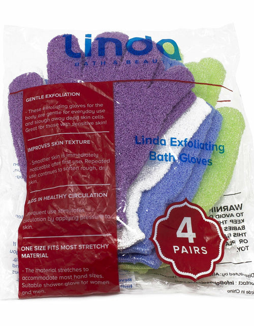 Load image into Gallery viewer, Linda Exfoliating Bath Gloves Multicolor 4 Pair Pack
