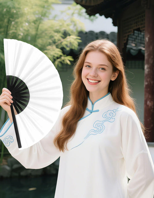 Load image into Gallery viewer, Joyclub 13" Bamboo Folding Hand Fan Large Clack Fan White for Kungfu

