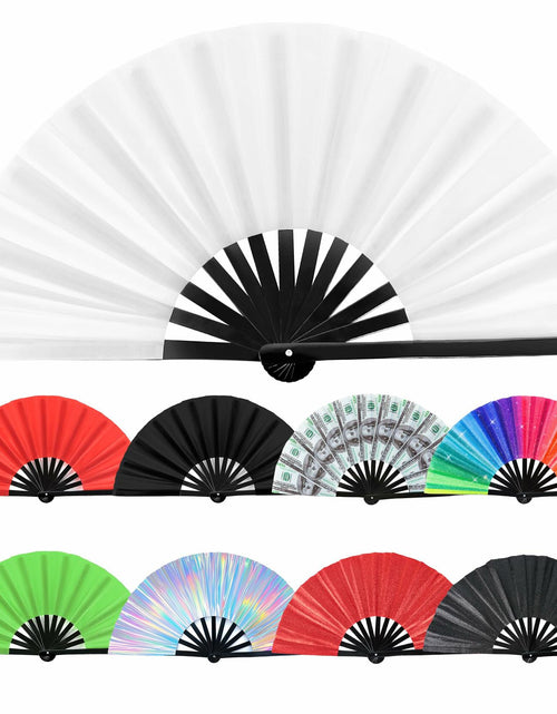 Load image into Gallery viewer, Joyclub 13" Bamboo Folding Hand Fan Large Clack Fan White for Kungfu
