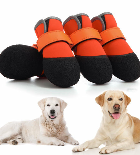 DOGOYS Dog Shoes Non-Slip Waterproof Boots Orange 4Pcs Size M-L