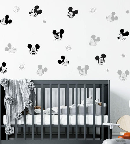 SAYBZ Cartoon Mouse Head Wall Decals Peel Stick Kids Room Decor Black White