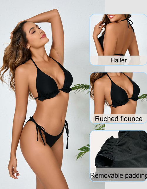 Load image into Gallery viewer, JOYBIK Women’s Ruffled Halter Bikini Set Brown Leopard Print Size S
