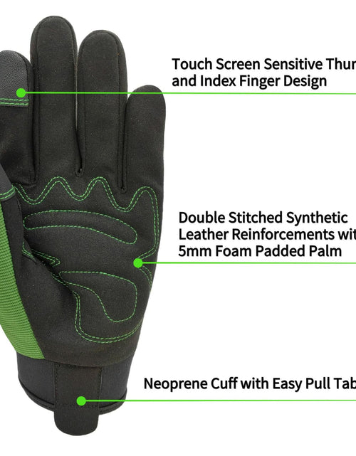 Load image into Gallery viewer, SAVJOB Synthetic Leather Work Gloves Touchscreen Yard Garden Green Small
