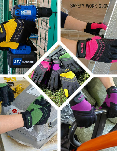 Load image into Gallery viewer, SAVJOB Synthetic Leather Work Gloves Touchscreen Yard Garden Green Small
