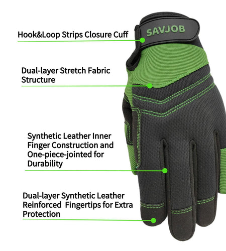 SAVJOB Synthetic Leather Work Gloves Touchscreen Yard Garden Green Small
