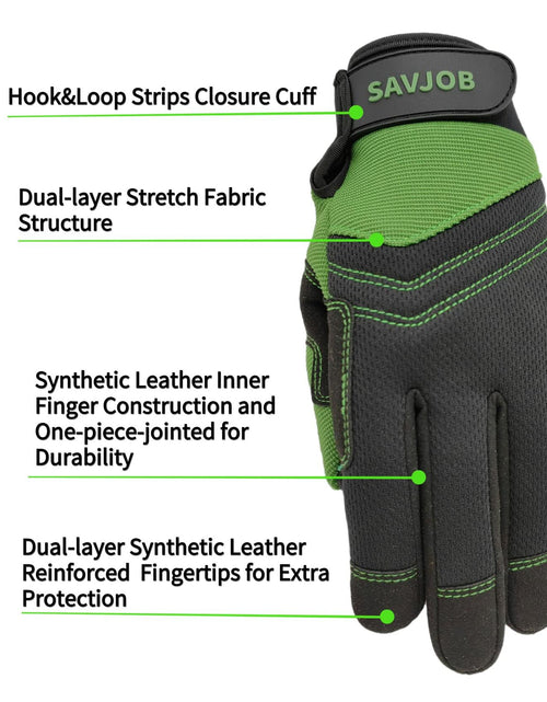 Load image into Gallery viewer, SAVJOB Synthetic Leather Work Gloves Touchscreen Yard Garden Green Small
