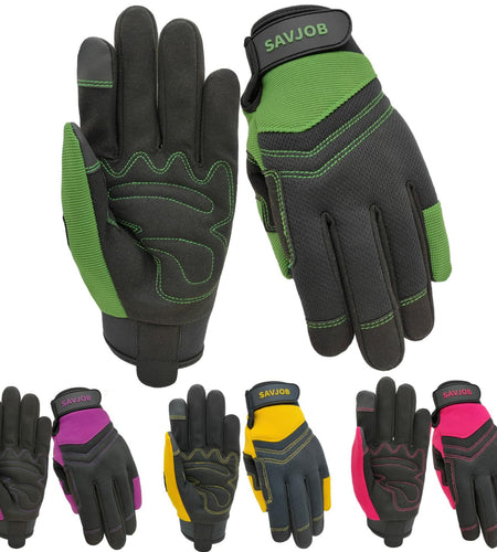 SAVJOB Synthetic Leather Work Gloves Touchscreen Yard Garden Green Small