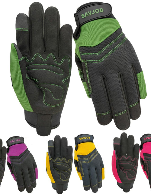 Load image into Gallery viewer, SAVJOB Synthetic Leather Work Gloves Touchscreen Yard Garden Green Small
