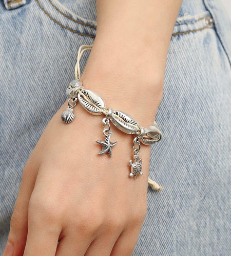 Bethynas Bohemian Shell Beads Pendant Adjustable Anklet Bracelet Silver
