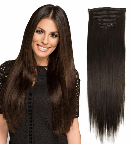[Like New] MYS Hair 24inch PU Clip-In Synthetic Hair Extensions Dark Brown 160g