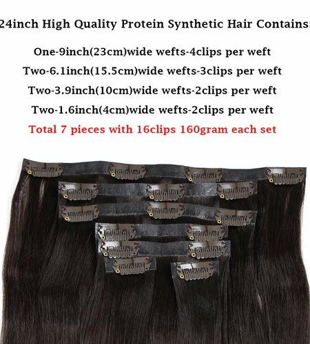 [Like New] MYS Hair 24inch PU Clip-In Synthetic Hair Extensions Dark Brown 160g
