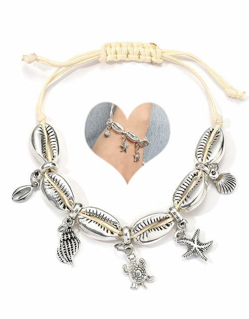 Load image into Gallery viewer, Bethynas Bohemian Shell Beads Pendant Adjustable Anklet Bracelet Silver
