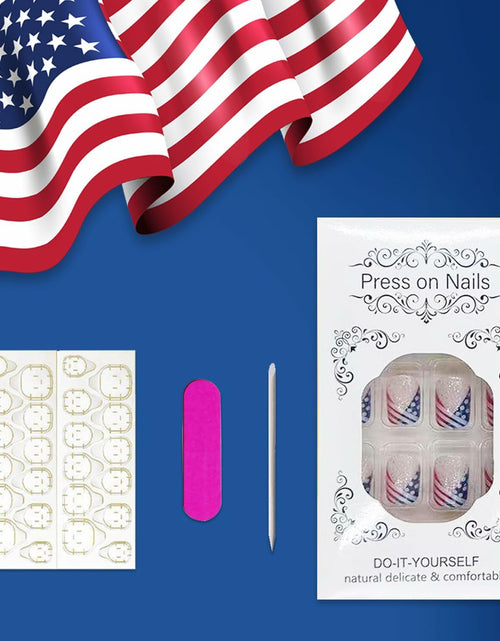 Load image into Gallery viewer, Independence Day Press On Nails Short Square USA Flag Patriotic Design
