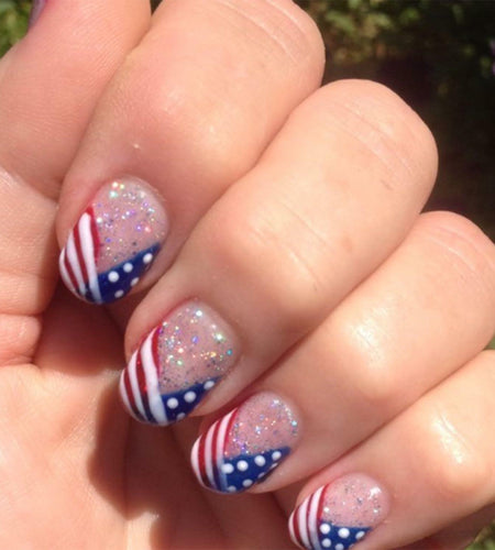 Independence Day Press On Nails Short Square USA Flag Patriotic Design