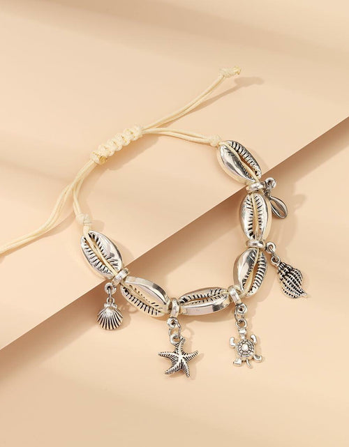 Load image into Gallery viewer, Bethynas Bohemian Shell Beads Pendant Adjustable Anklet Bracelet Silver
