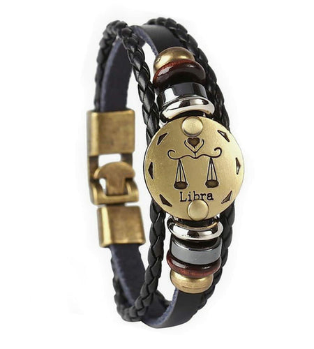 vmcoatdu Libra Zodiac Alloy Leather Braided Rope Bracelet 7.9in Wrist