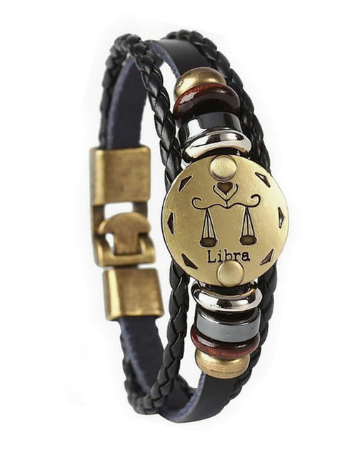 Load image into Gallery viewer, vmcoatdu Libra Zodiac Alloy Leather Braided Rope Bracelet 7.9in Wrist

