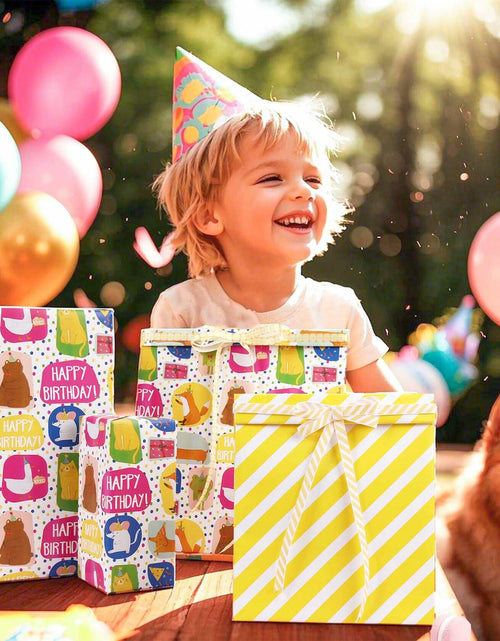 Load image into Gallery viewer, LaRibbons Reversible Birthday Wrapping Paper 17in x 33ft Birthday Star Color
