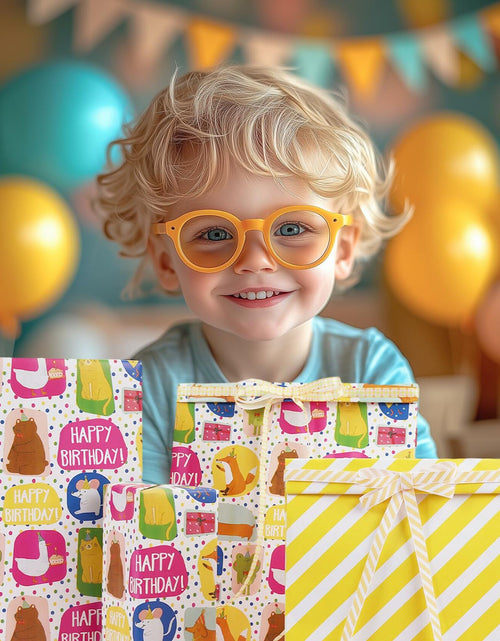 Load image into Gallery viewer, LaRibbons Reversible Birthday Wrapping Paper 17in x 33ft Birthday Star Color
