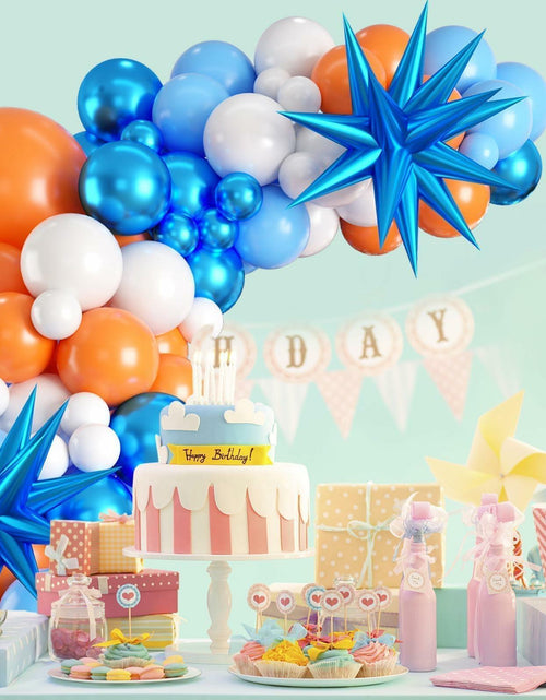 Load image into Gallery viewer, Sowide Orange Blue White Balloon Garland Arch Kit with Star Foil Balloons
