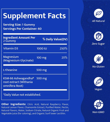 KAIAGERBE TOTAL HEALTH Magnesium Glycinate Gummies 100mg Ashwagandha 60 Ct