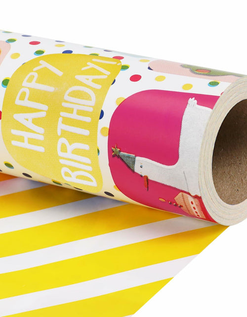 Load image into Gallery viewer, LaRibbons Reversible Birthday Wrapping Paper 17in x 33ft Birthday Star Color
