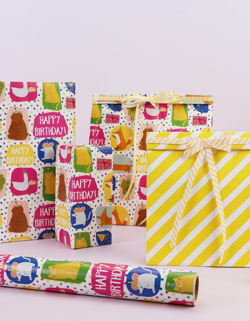 Load image into Gallery viewer, LaRibbons Reversible Birthday Wrapping Paper 17in x 33ft Birthday Star Color
