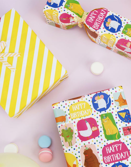 Load image into Gallery viewer, LaRibbons Reversible Birthday Wrapping Paper 17in x 33ft Birthday Star Color
