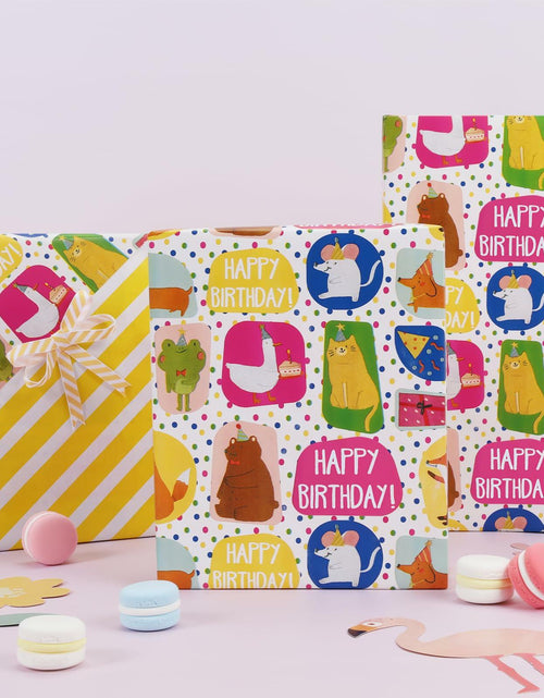 Load image into Gallery viewer, LaRibbons Reversible Birthday Wrapping Paper 17in x 33ft Birthday Star Color
