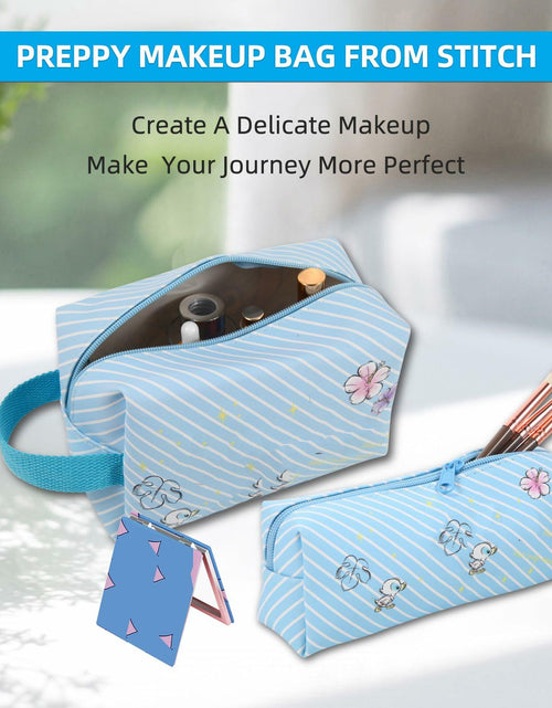 Load image into Gallery viewer, LOYEJEGL Travel Cosmetic Bag with Double Sided Mirror &amp; Brush Bag Blue
