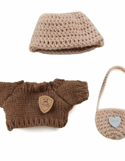 Load image into Gallery viewer, podafu Handcrafted Crochet Doll Clothes 3-Piece Set Animal Theme Cotton 17cm
