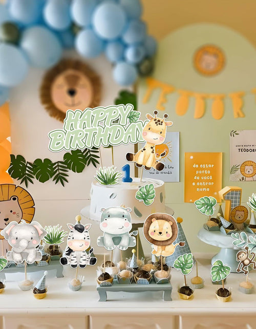 Load image into Gallery viewer, Usoway Jungle Animal Cake Topper Safari Wild Animals Pastel Cardstock
