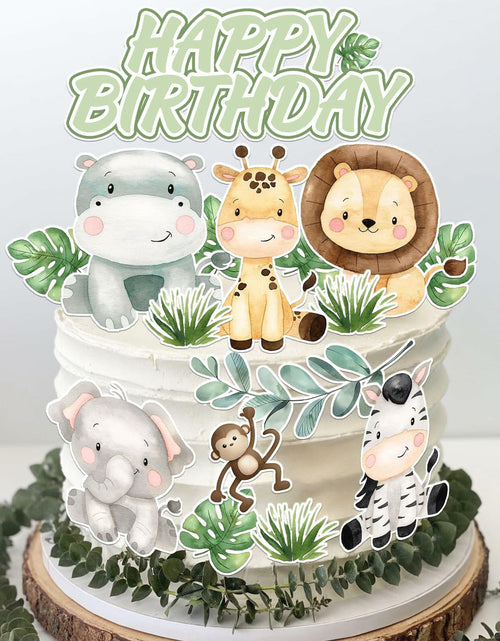 Load image into Gallery viewer, Usoway Jungle Animal Cake Topper Safari Wild Animals Pastel Cardstock
