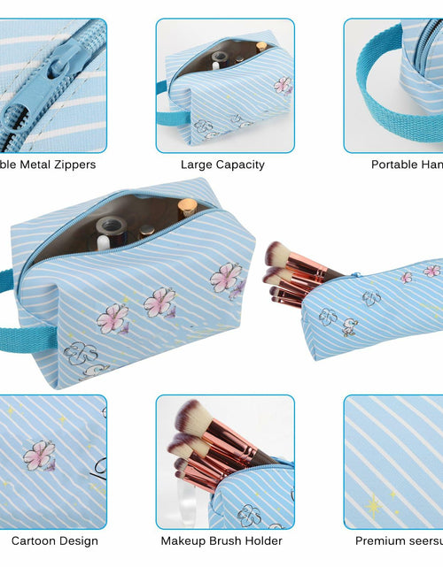 Load image into Gallery viewer, LOYEJEGL Travel Cosmetic Bag with Double Sided Mirror &amp; Brush Bag Blue
