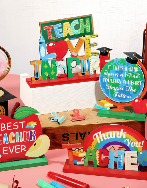 Load image into Gallery viewer, Amyhill 4 Pcs Teacher Appreciation Wooden Table Centerpieces Decorations

