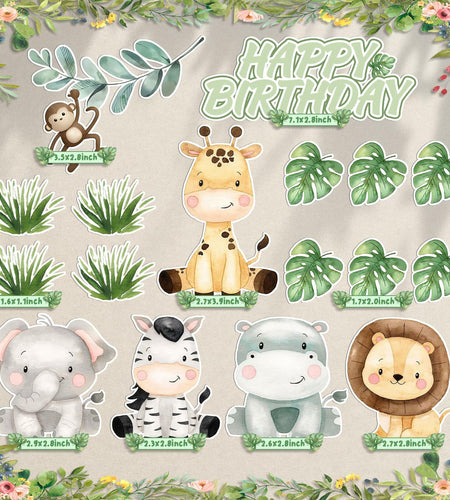 Usoway Jungle Animal Cake Topper Safari Wild Animals Pastel Cardstock