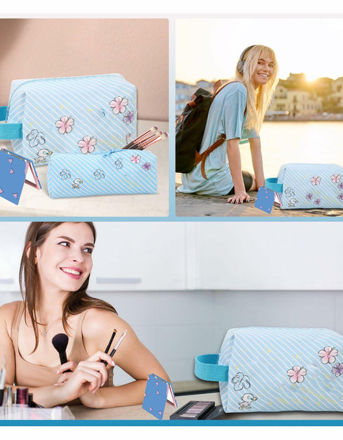 Load image into Gallery viewer, LOYEJEGL Travel Cosmetic Bag with Double Sided Mirror &amp; Brush Bag Blue
