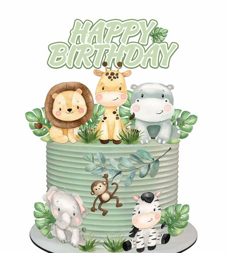Usoway Jungle Animal Cake Topper Safari Wild Animals Pastel Cardstock
